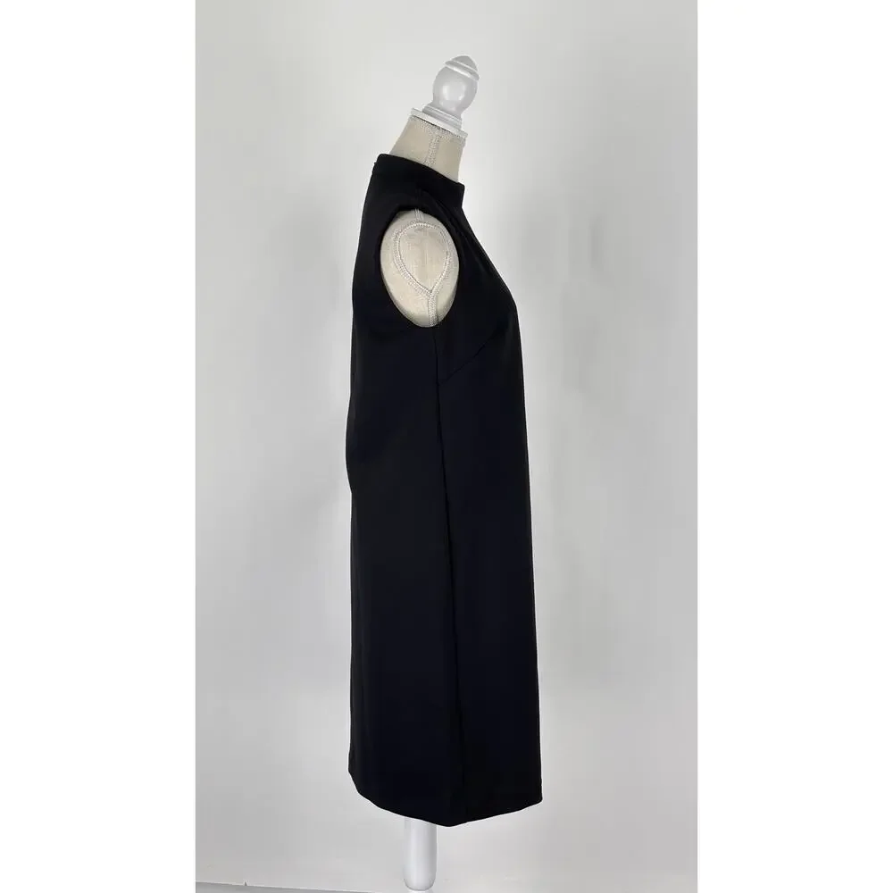 Ann Taylor Sleeveless Mock Neck Shift Dress Double Knit Black Womens Size 6 New